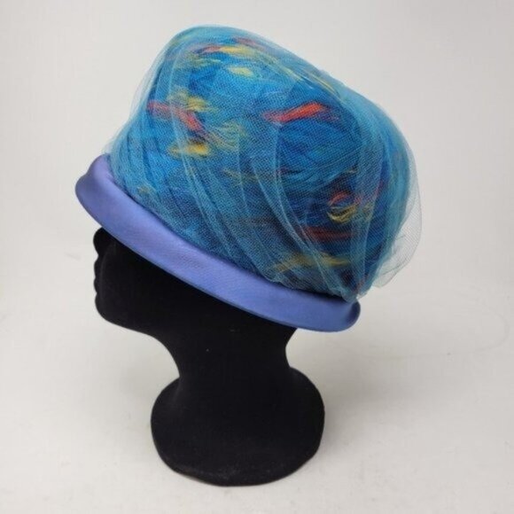 Vintage | Hard Structured Feather Tulle Hat Blue Multicolored Union Made main image 7